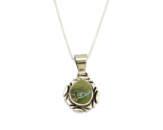Navajo Necklace .925 Silver Damele Variscite Signed Sun C.1980's