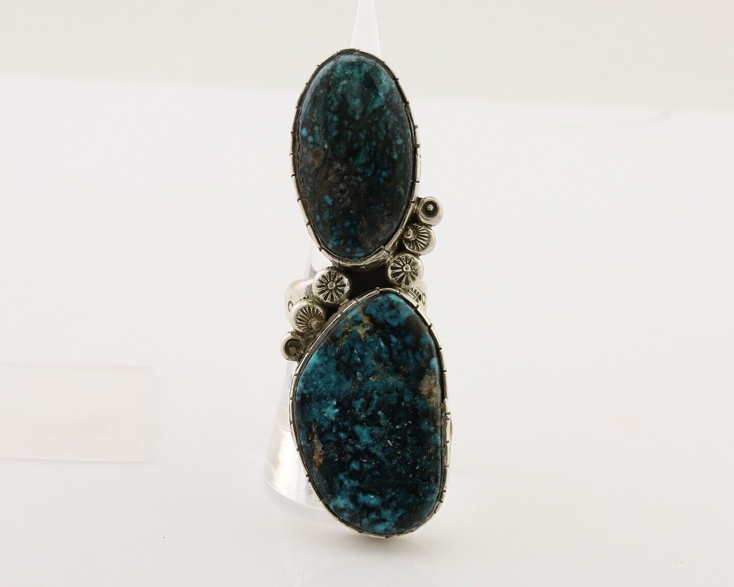 Navajo Handmade Ring 925 Silver Spiderweb Tuquoise Artist Signed MT C.80's