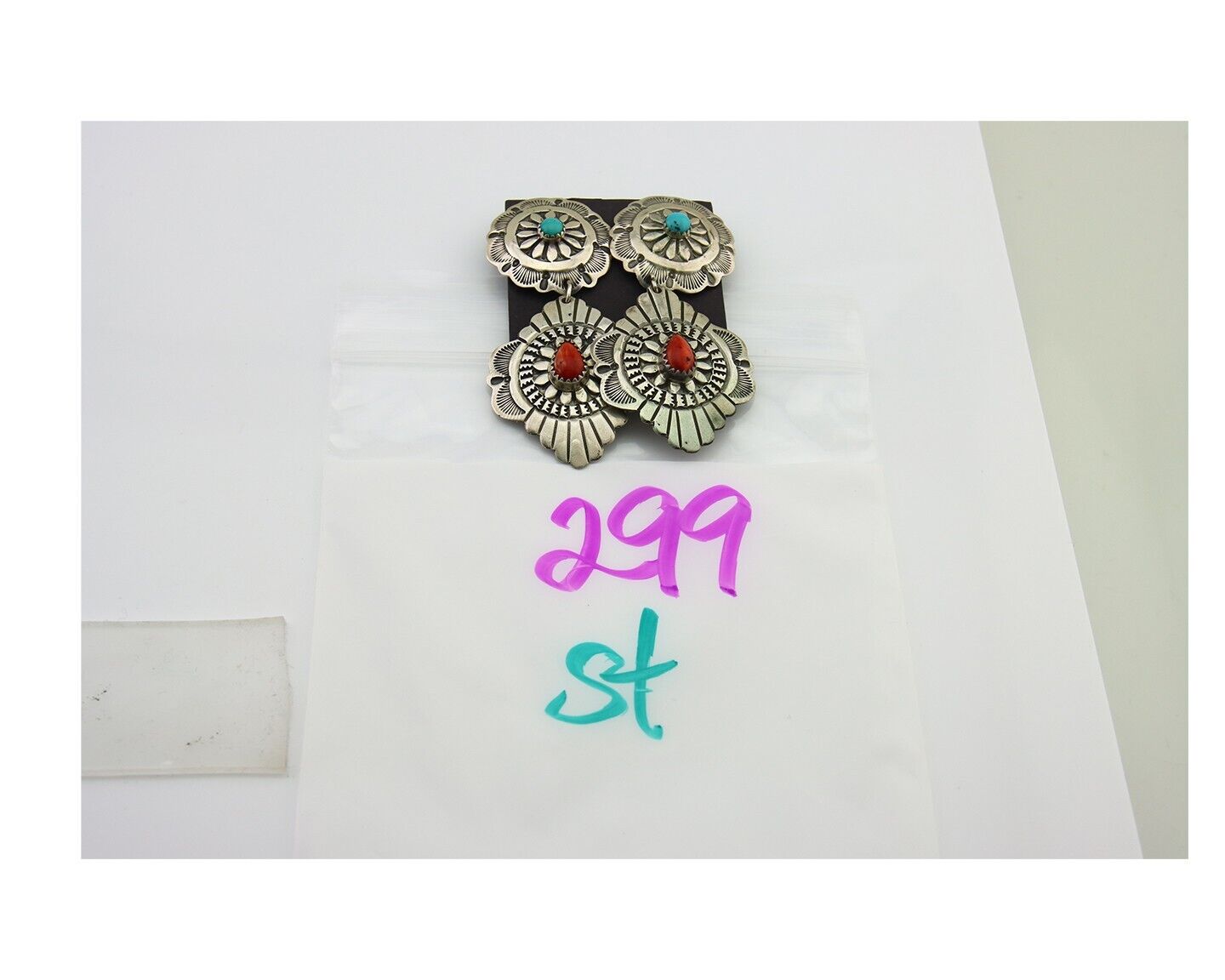 Navajo Concho Earrings 925 Silver Turquoise & Spiney Oyster American Artist C80s
