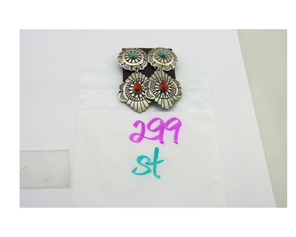 Navajo Concho Earrings 925 Silver Turquoise & Spiney Oyster American Artist C80s