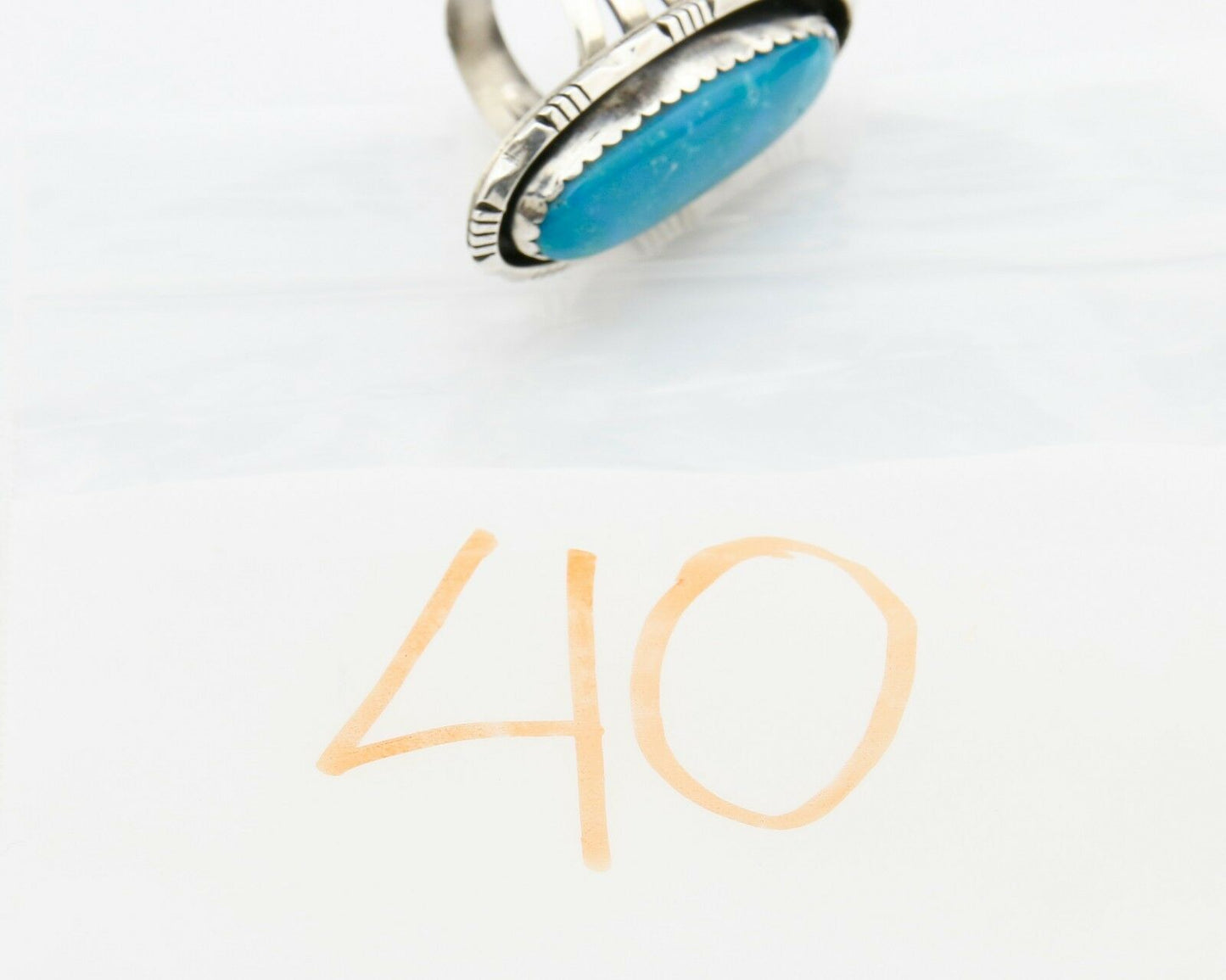 Navajo Museum Quality Handmade .925 Silver Large Natural Blue Turquoise Ring