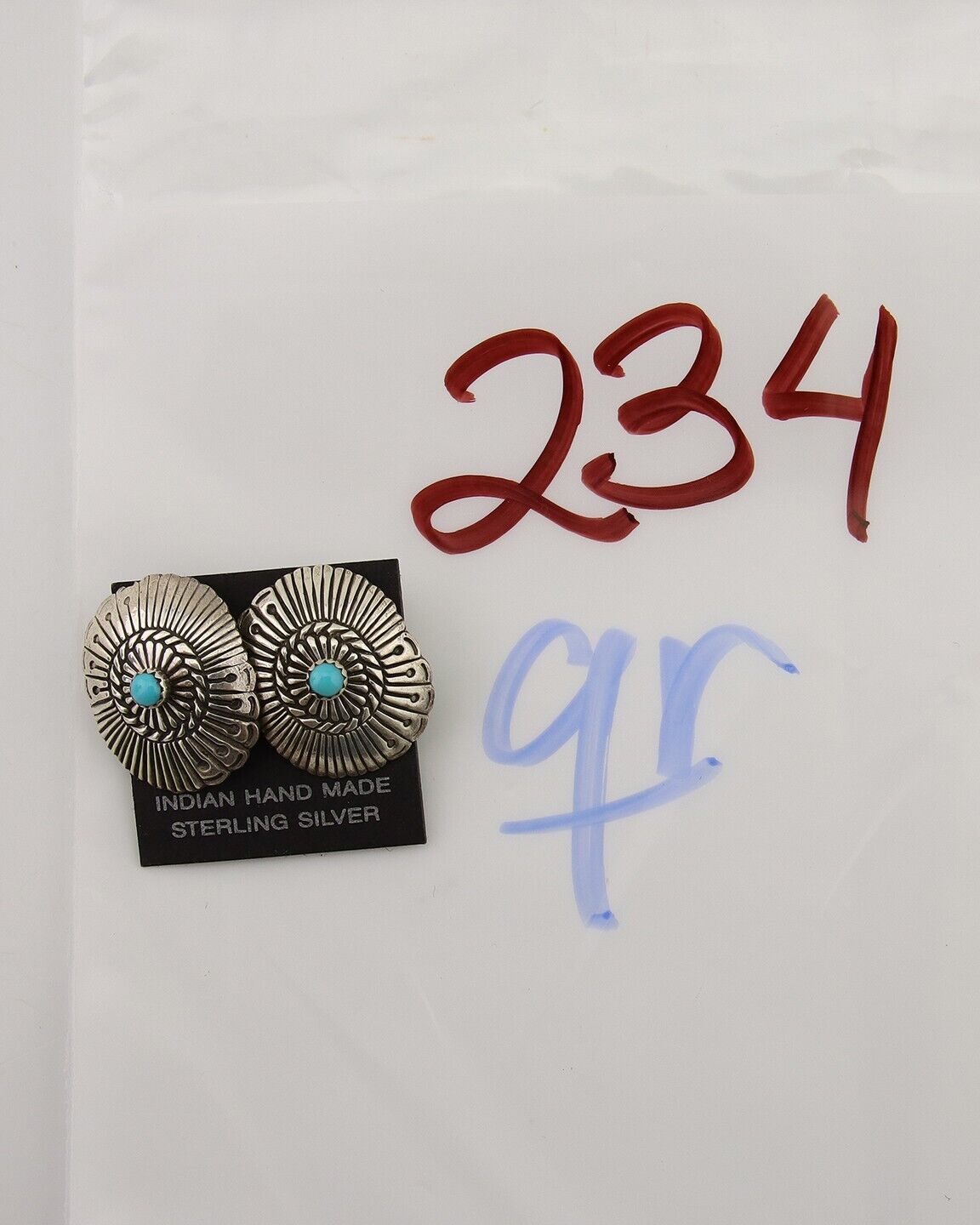 Navajo Concho Earrings 925 Silver Natural Turquoise Native American Artist C.80s