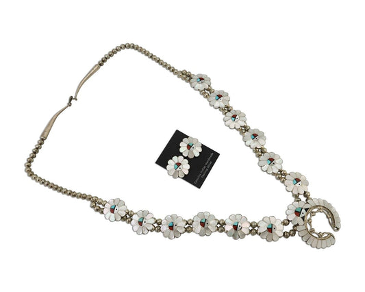 Zuni Tiwa Squash Necklace 925 Silver Natural Turquoise Signed A Gasper C.80's