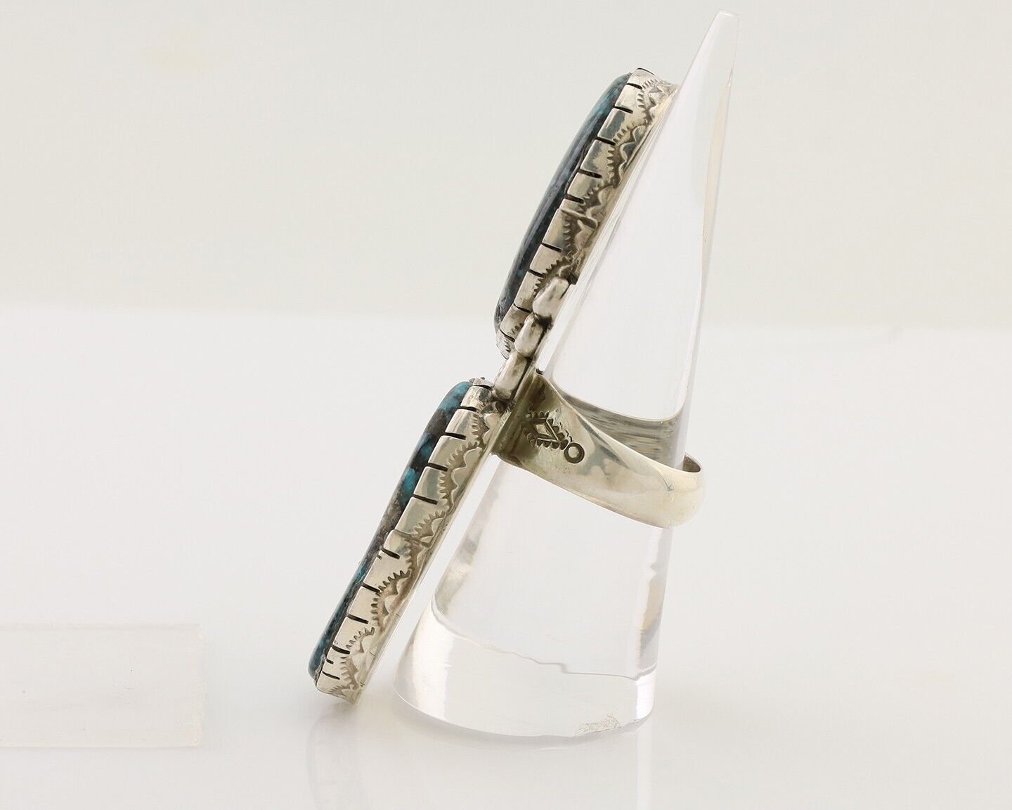Navajo Handmade Ring 925 Silver Spiderweb Tuquoise Artist Signed MT C.80's