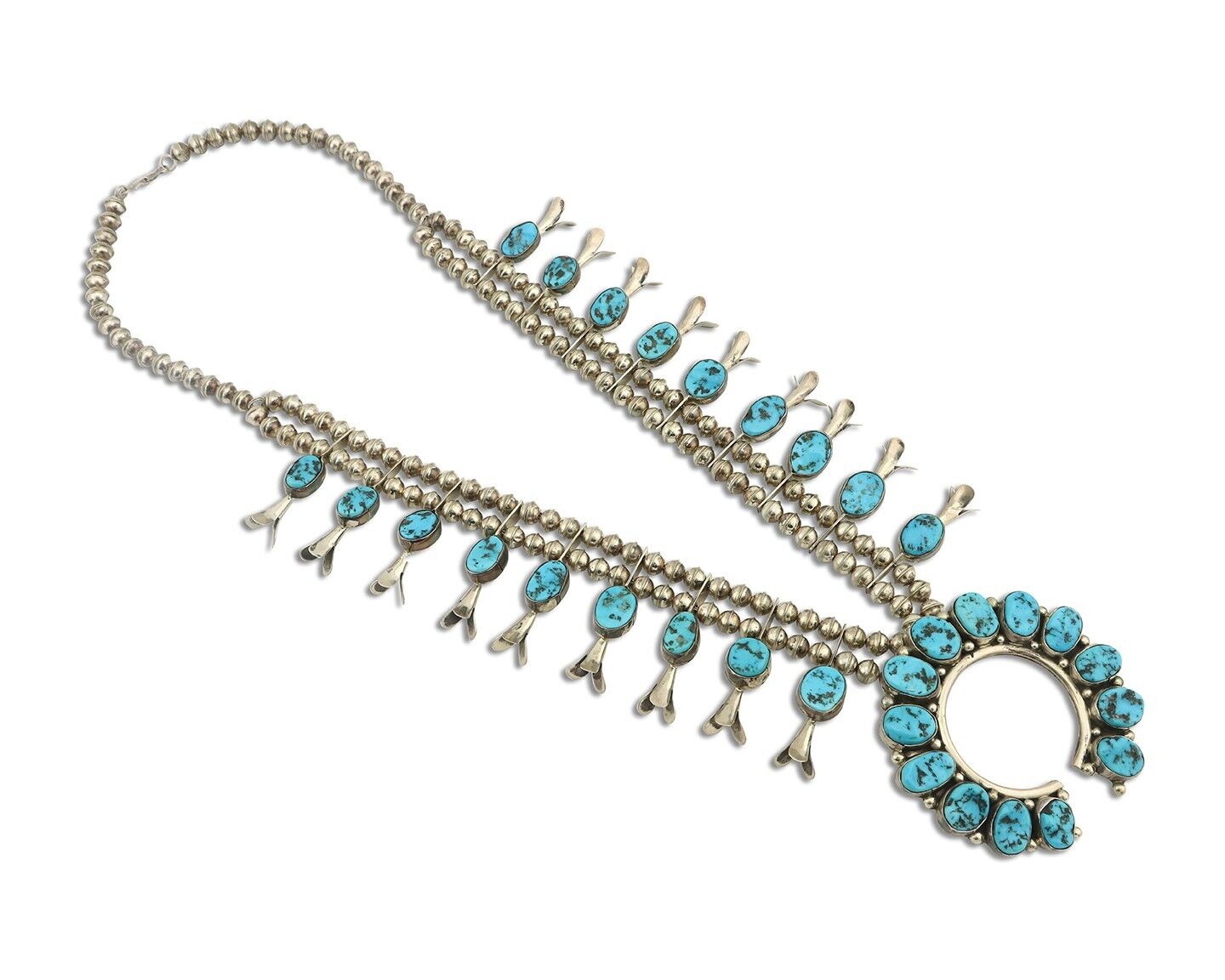 Navajo Squash Necklace 925 Silver Sleeping B Turquoise Signed J Johnson C.80's