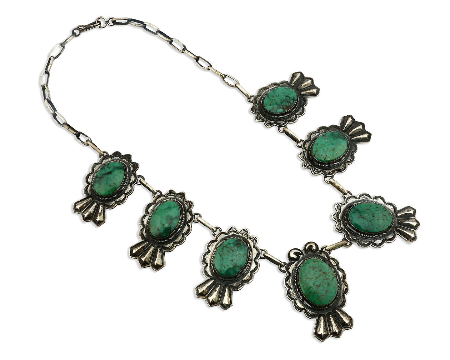Navajo 7 Stone Green Turquoise Necklace by PJ Begay