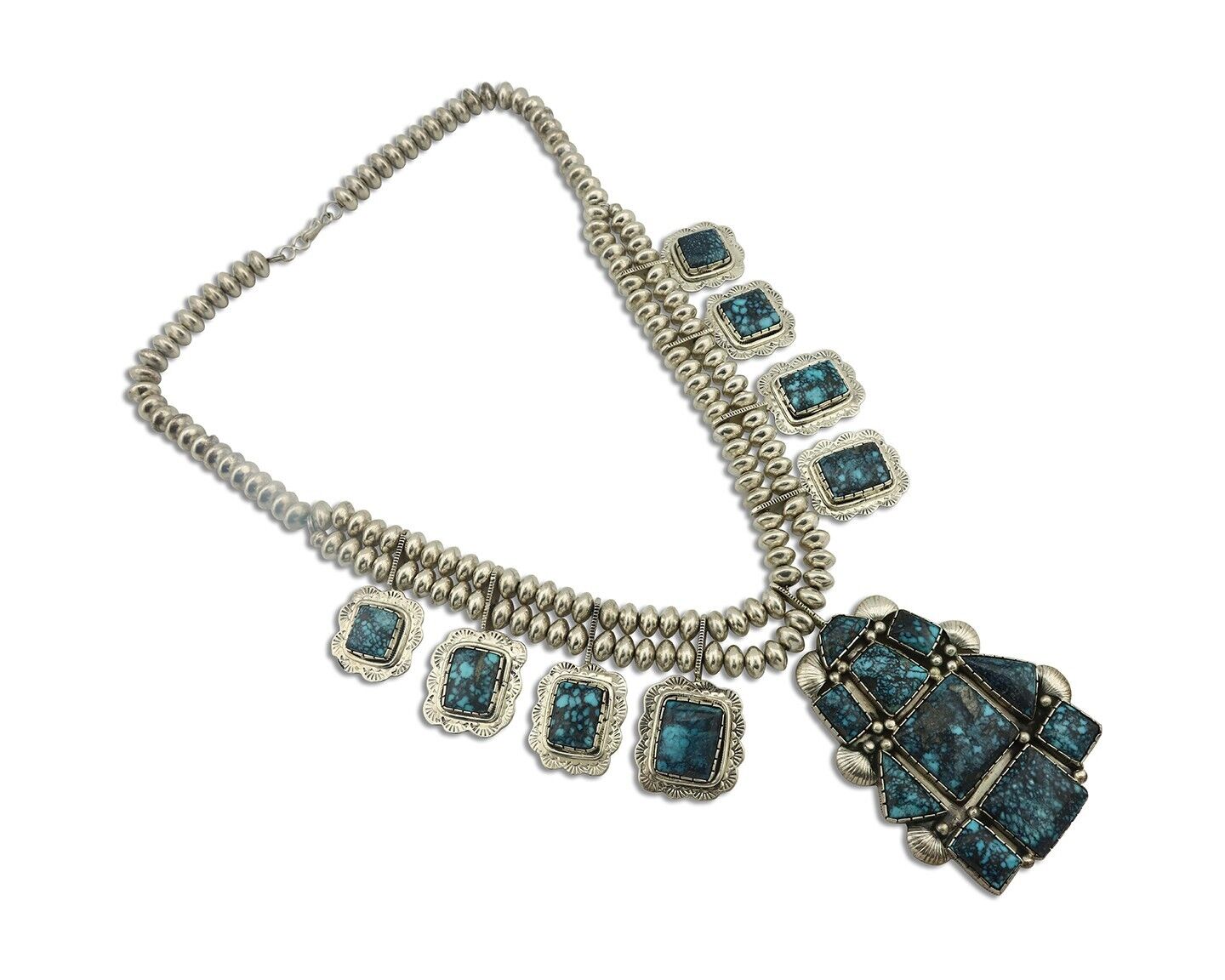 Navajo Necklace 925 Silver Lone Mtn Turquoise Signed Rose Abeyta C.80's