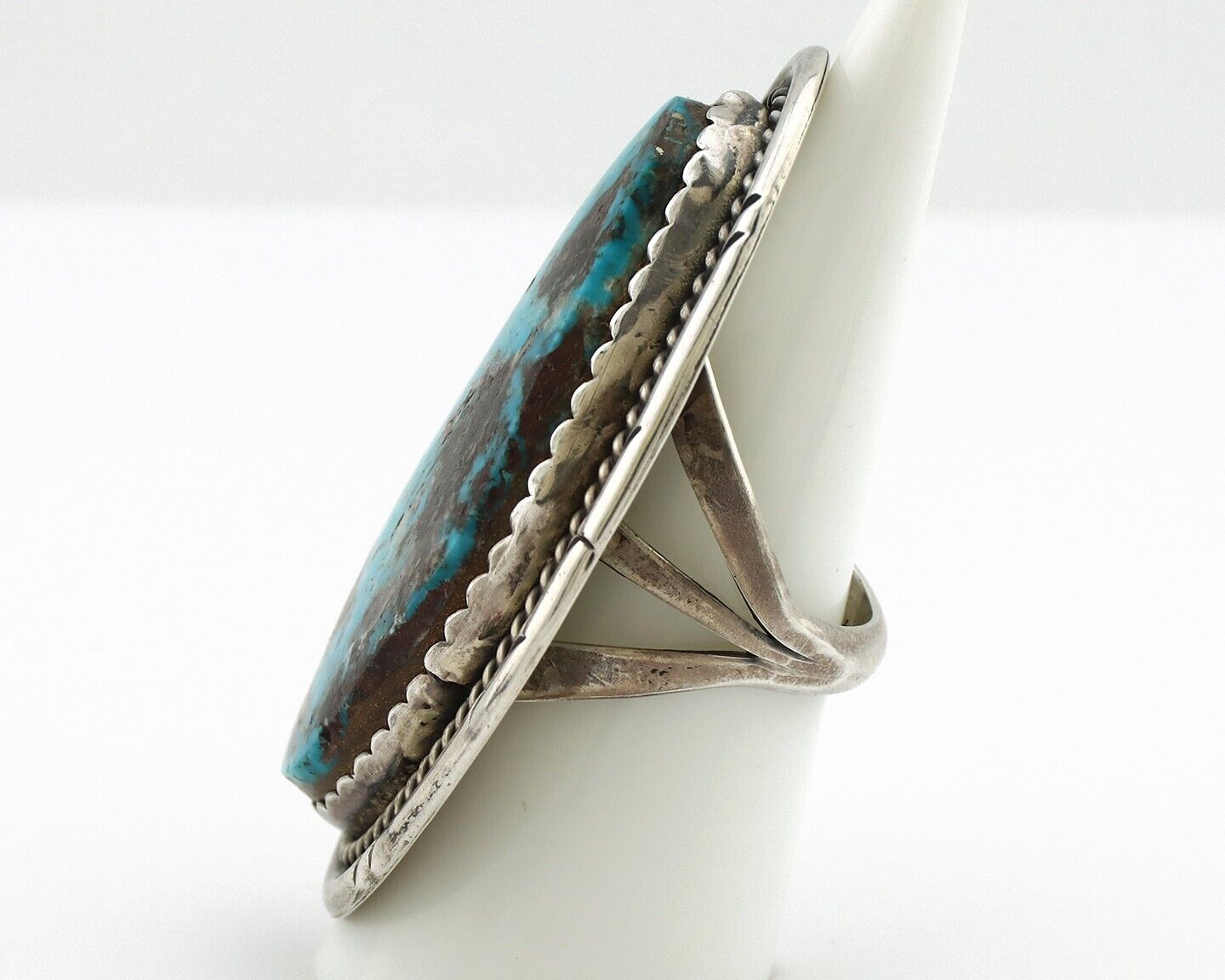 Navajo Ring 925 Silver Morenci Turquoise Artist Signed PLATERO C.80s