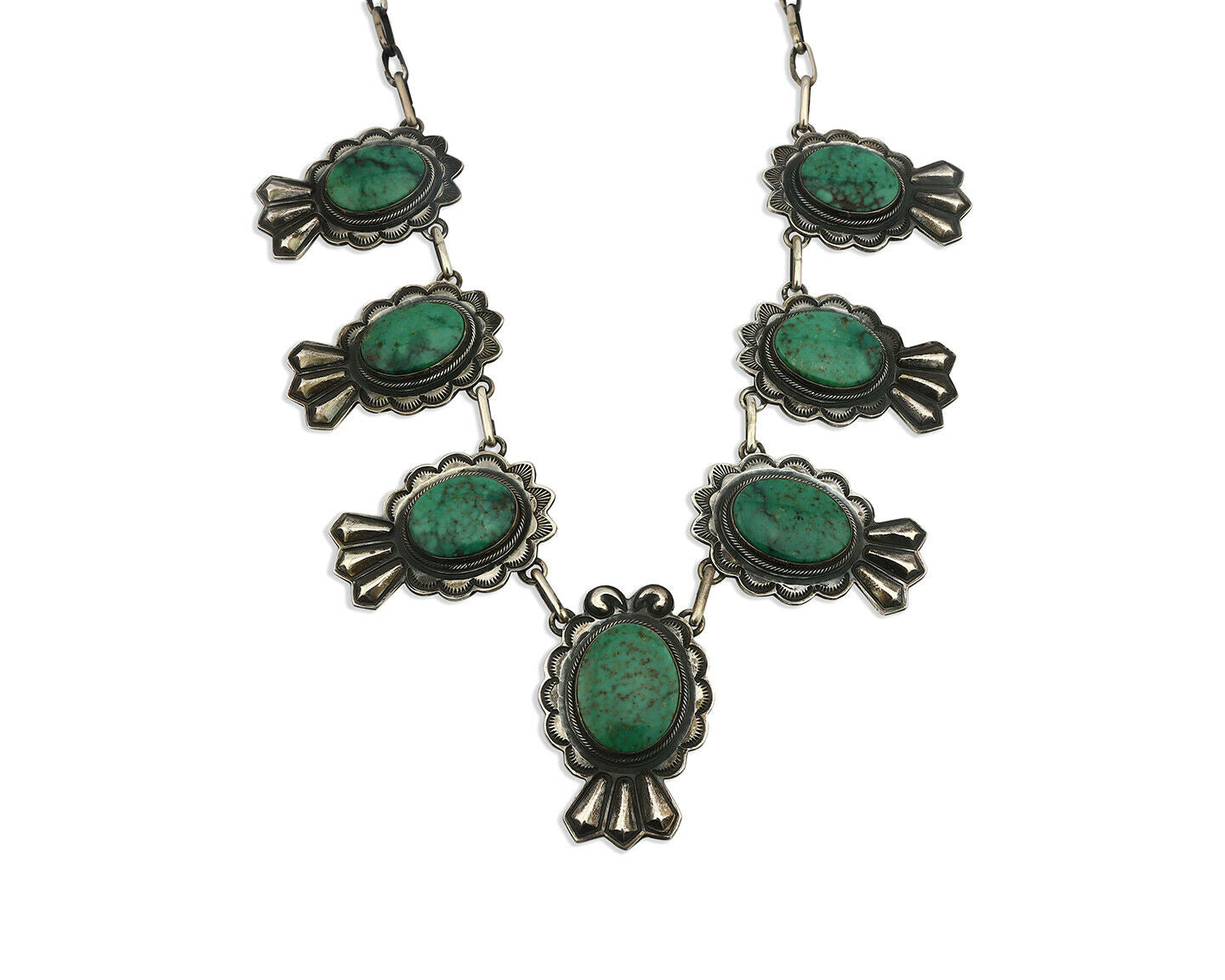 Navajo 7 Stone Green Turquoise Necklace by PJ Begay