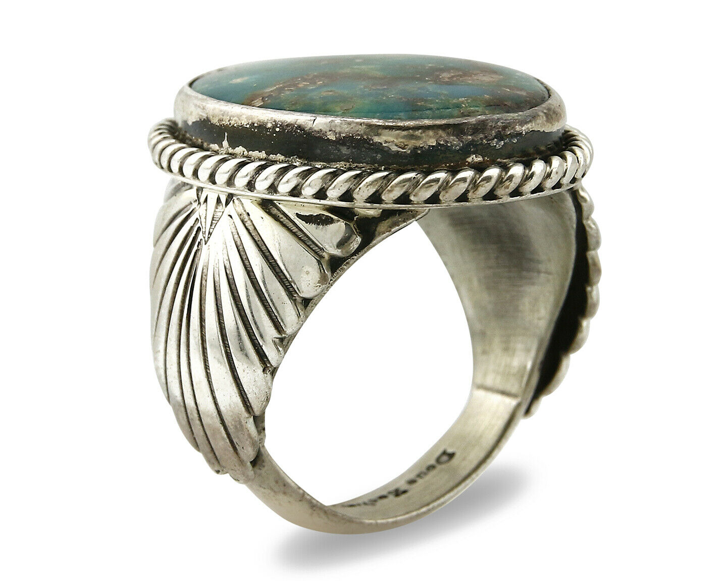 Navajo Royston Turquoise Ring .925 Silver Artist Doug Zachary C.80's Size 11.25