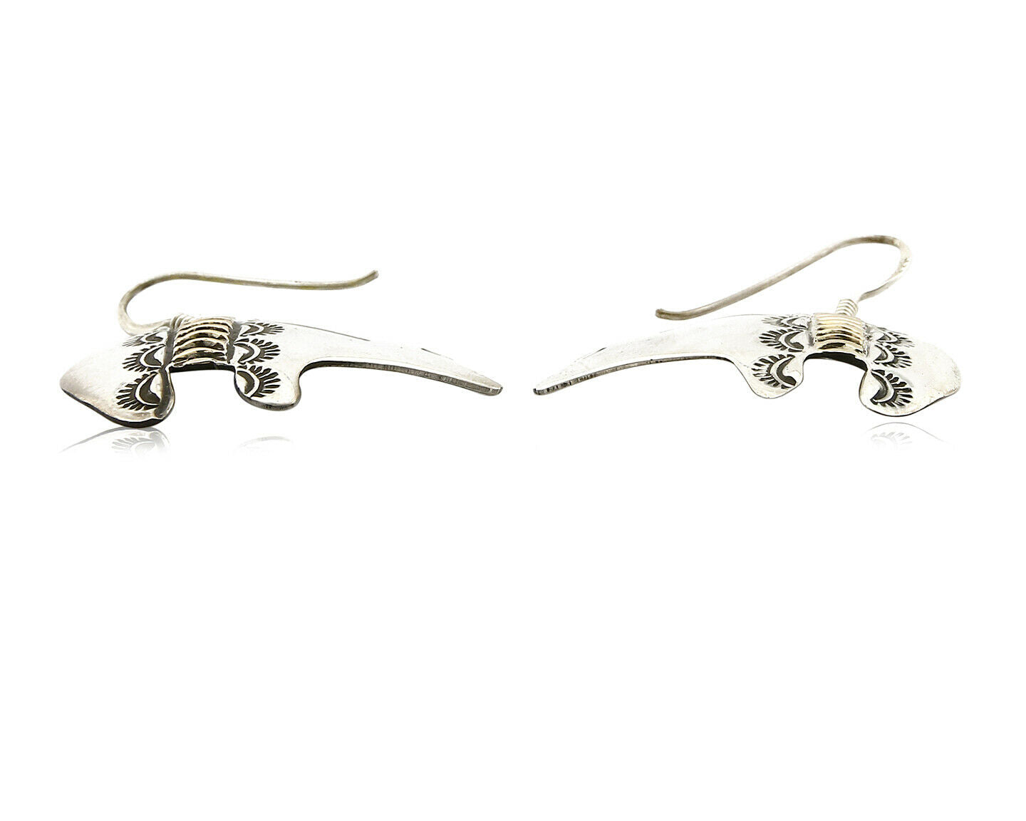 Navajo Dangle Earrings 925 Silver & 14k Solid Gold Spirit Bear Artist RT