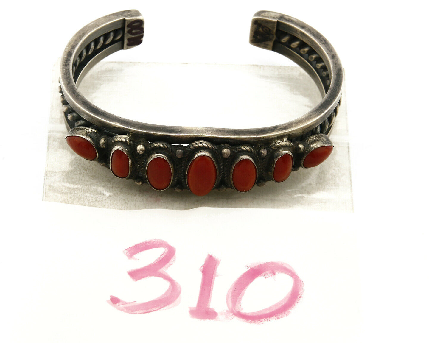 Navajo Bracelet .925 Silver Natural Red Mediterranean Coral Signed S