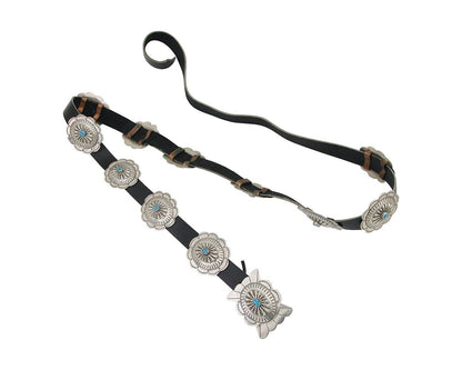 Navajo Concho Belt Turquoise 925 Silver Signed Fredrick Chavez