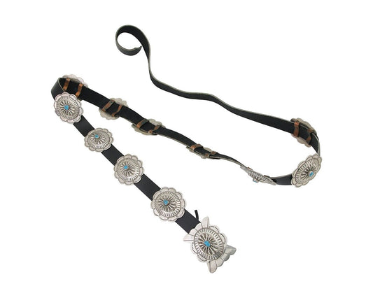 Navajo Concho Belt Turquoise 925 Silver Signed Fredrick Chavez