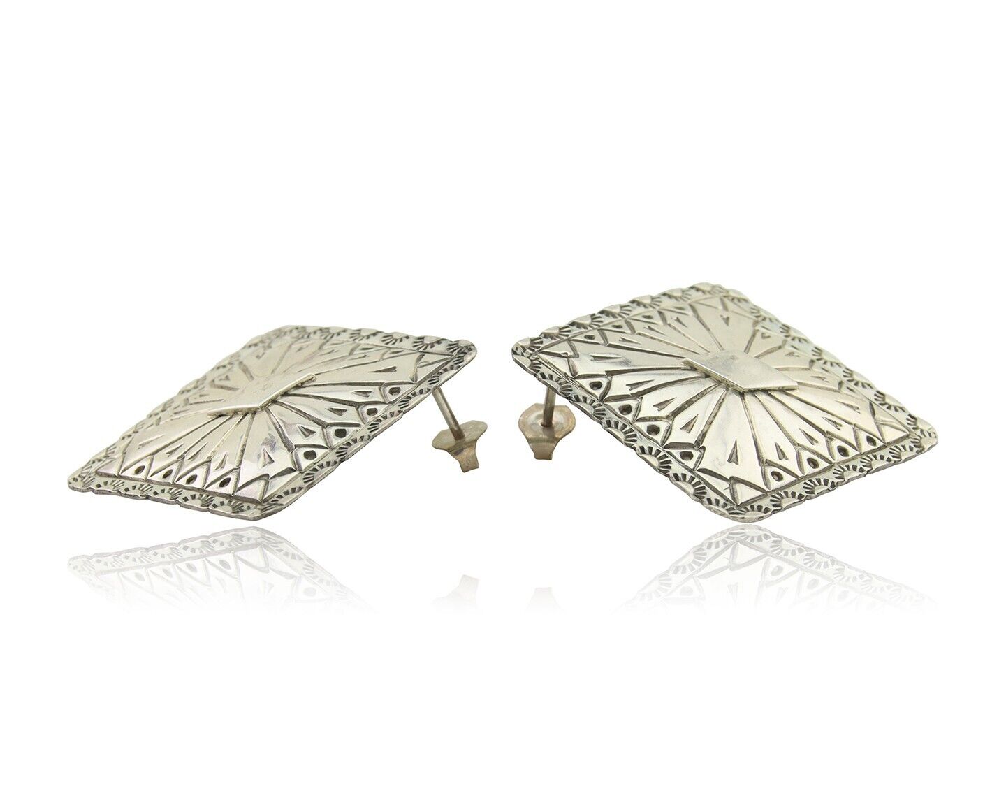 Navajo Concho Earrings 925 Silver Native American Artist C.80's