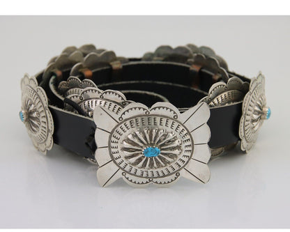 Navajo Concho Belt Turquoise 925 Silver Signed Fredrick Chavez