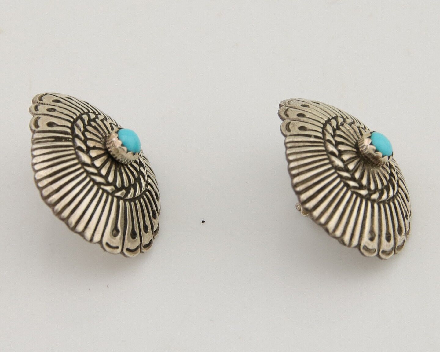 Navajo Concho Earrings 925 Silver Natural Turquoise Native American Artist C.80s