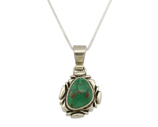 Navajo Necklace .925 Silver Green Variscite Signed Sun C.80's