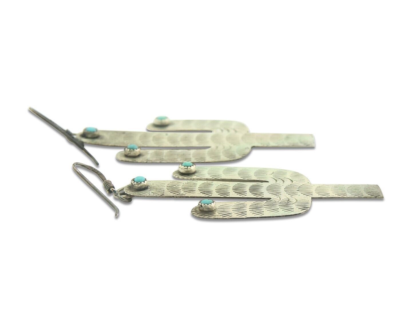 Navajo Cactus Earrings 925 Silver Natural Turquoise Native American Artist C.80s