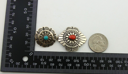 Navajo Concho Earrings 925 Silver Turquoise & Spiney Oyster American Artist C80s