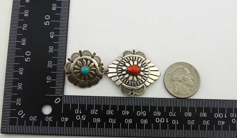 Navajo Concho Earrings 925 Silver Turquoise & Spiney Oyster American Artist C80s