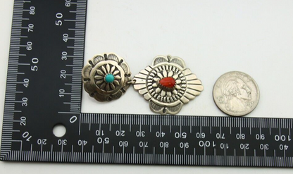 Navajo Concho Earrings 925 Silver Turquoise & Spiney Oyster American Artist C80s